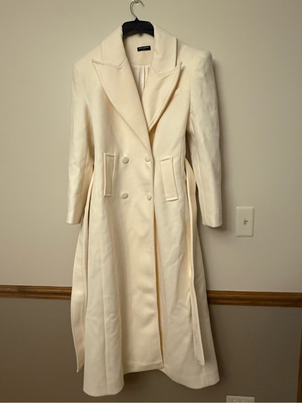 naked wardrobe Ivory Long Double-Breasted Wool Coat